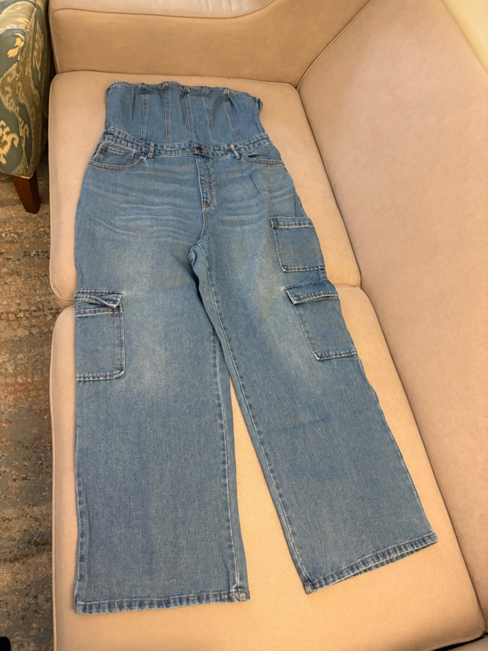 wild fable Light Blue High-Waist Wide Leg Cargo Jeans